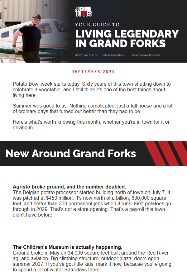 Living Legendary in Grand Forks monthly newsletter by Josh Tuinder